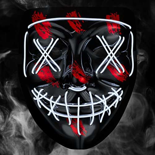 Balinco LED Maske mit 3 Leuchtmodi - perfekt für Techno DJ | Halloween | Cosplay | Karneval | Gruselmaske | Neon Maske | als Ergänzung zum Horror Kostüm (Silber) von Balinco