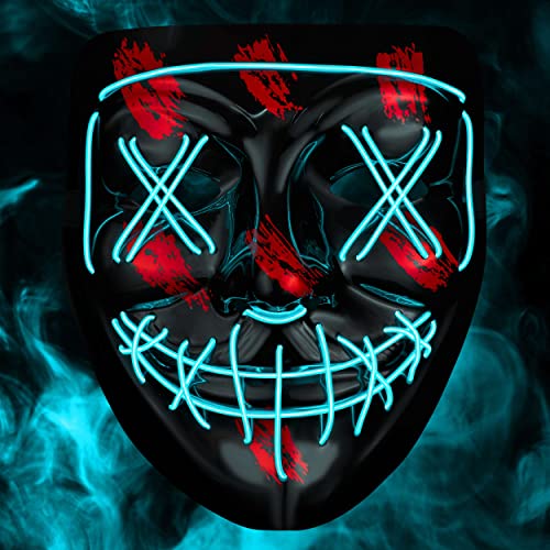 Balinco LED Maske mit 3 Leuchtmodi - perfekt für Techno DJ | Halloween | Cosplay | Karneval | Gruselmaske | Neon Maske | als Ergänzung zum Horror Kostüm (Türkis) von Balinco