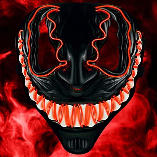 Balinco LED Venom Maske mit 3 Leuchtmodi - perfekt für Techno DJ | Halloween | Cosplay | Karneval | Gruselmaske | Neon Maske | als Ergänzung zum Horror Kostüm (Rot) von Balinco