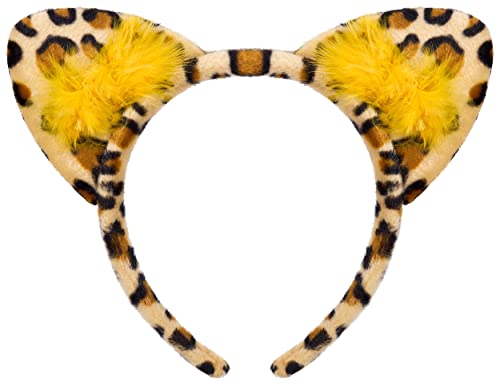 Balinco Leopard Haarreif mit Plüschohren | Haarreifen | Leo Headband | Haarschmuck Katze | Katzen Stirnband | Cat Headwear | Karneval Fasching Halloween Party von Balinco