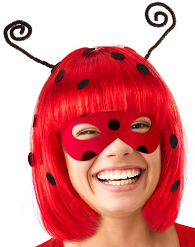 Balinco MARIENKÄFER BOB PERÜCKE + Maske rot mit schwarzen Punkten | Ladybug Wig | Haarschmuck | Käfer Toupet | Headwear | Karneval Fasching Halloween Party von Balinco