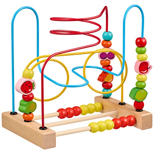 Balinco MOTORIKSCHLEIFE, Holzspielzeug Perlen Labyrinth mit Obstelementen & Perlenschieber. Baby Spielzeug 6 Monate von Balinco