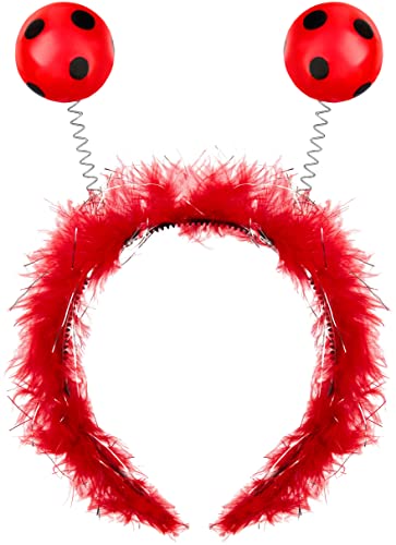 Balinco Marienkäfer Haarband rot mit Plüsch & Glitzereffekt | Haarreifen | Ladybug Headband | Haarschmuck | Käfer Stirnband | Headwear | Karneval Fasching Halloween Party von Balinco