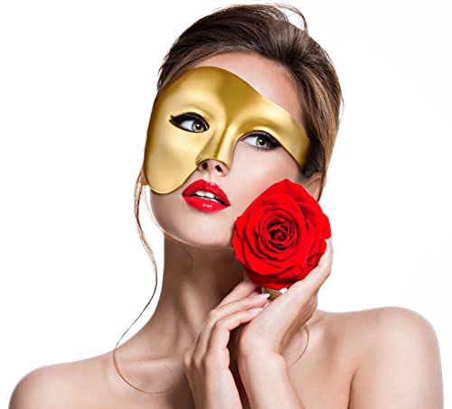 Balinco Oper Halbmaske, Herrenmaske, Damenmaske, Venezianische Karnevalsmaske, Half Face Mask, Halloween Maske, Gesichtsmaske Fasching (Gold) von Balinco