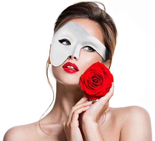Balinco Oper Halbmaske, Herrenmaske, Damenmaske, Venezianische Karnevalsmaske, Half Face Mask, Halloween Maske, Gesichtsmaske Fasching (Weiß) von Balinco