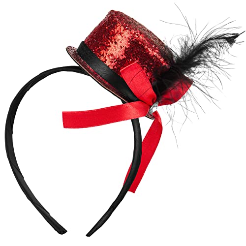 Balinco PARTYHUT, 20er Jahre Haarspangen Zylinder Kostüm Damen & Herren, Glitzer Top, Silvester, Karneval, Fasching, Fastnacht, Partyoutfit Accessoires, Gold, Rot, Schwarz, Silber (Rot) von Balinco