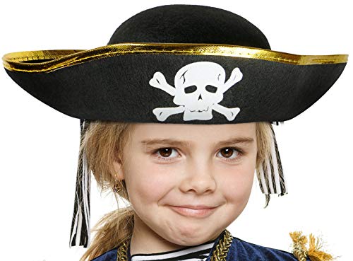 Balinco Piratenhut schwarz mit goldenem Rand und Totenkopf für Kinder - Kostüm Accessoire für Mädchen & Jungen zum Fasching / Karneval von Balinco