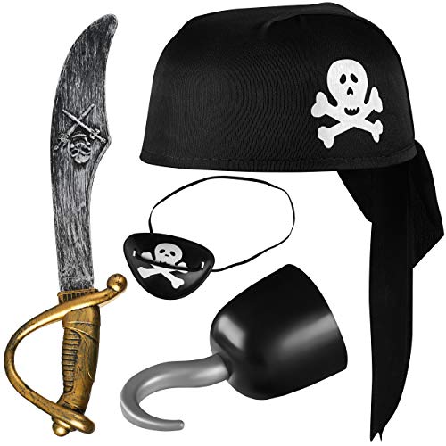 Balinco Piratenset 4-teilig für Kinder bestehend aus Schwarzem Piratenhut + Säbel + Augenklappe + Piratenhaken - Kostüm Set für Fasching/Karneval Balinco Piratenset 4-teilig für Kinder bestehend aus Schwarzem Piratenhut + Säbel + Augenklappe + Piratenhaken - Kostüm Set für Fasching/Karneval von Balinco