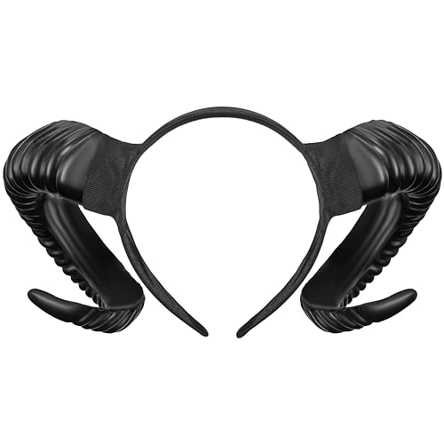Balinco Schaf Bock Hörner Kostüm, Schafbock Haarreif, Widder Geweih, Teufelshörner Schwarz, Teufel Outfit, Dämon Halloween, Karneval, Fasching, Gothic Cosplay von Balinco