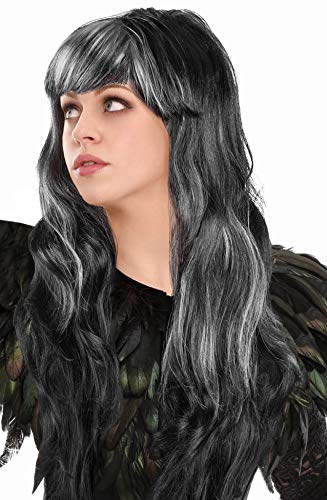 Sexy Hexen Langhaar Perücke zweifarbig mit Strähnen Wig Perücken für Halloween/Fasching/Karneval & Motto Party als Ergänzung zum Hexenkostüm (Langhaar: Schwarz-Weiß) von Balinco