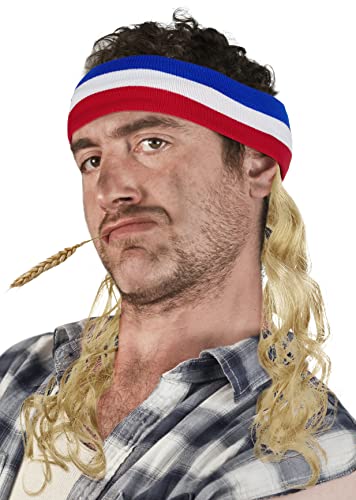 Balinco Vokuhila Kopfband mit Haaren Stirnband Hillbilly Headband Prollperücke perücke Proll Perücke Pimp (Hellblond) von Balinco