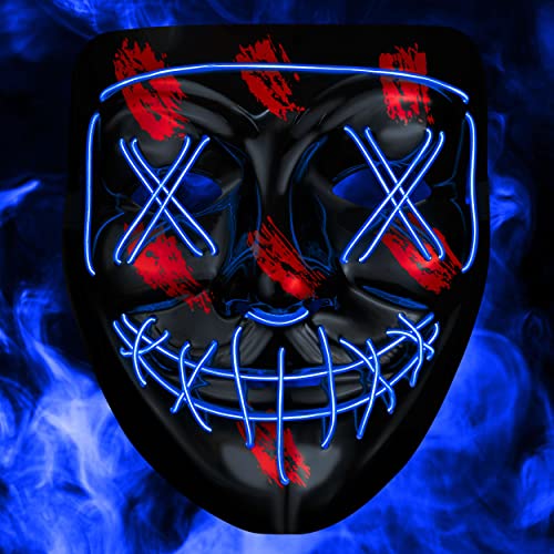 LED Maske mit 3 Leuchtmodi - perfekt für Techno DJ | Halloween | Cosplay | Karneval | Gruselmaske | Neon Maske | als Ergänzung zum Horror Kostüm (Blau) von Balinco