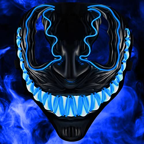 LED Venom Maske mit 3 Leuchtmodi - perfekt für Techno DJ | Halloween | Cosplay | Karneval | Gruselmaske | Neon Maske | als Ergänzung zum Horror Kostüm (Blau) von Balinco