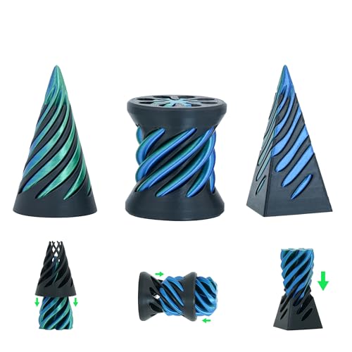 3er Set Pyramiden Fidget Spielzeug Impossible Cone für Erwachsene und Kinder Spiral Kegel Passthrough Skulptur Stressabbau Mini Schreibtischdeko (Schwarz Grün) von Balkwan