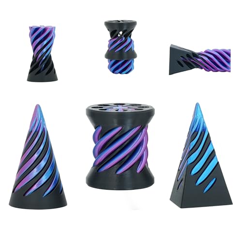 3er Set Pyramiden Fidget Spielzeug Impossible Cone für Erwachsene und Kinder Spiral Kegel Passthrough Skulptur Stressabbau Mini Schreibtischdeko (Schwarz Lila) von Balkwan