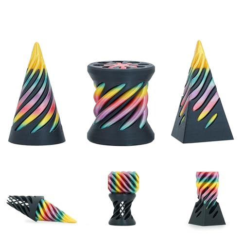 3er Set Pyramiden Fidget Spielzeug Impossible Cone für Erwachsene und Kinder Spiral Kegel Passthrough Skulptur Stressabbau Mini Schreibtischdeko (Schwarz Regenbogen) von Balkwan