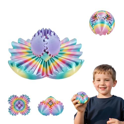 Gear Ball 3D gedrucktes Fidget Spielzeug Drehbare Zahnradkugel Stressabbau Schreibtischspielzeug Erwachsene und Kinder Geschenk für Weihnachten Wichteln (Glänzender Regenbogen, Durchmesser: 6,5 cm) von Balkwan