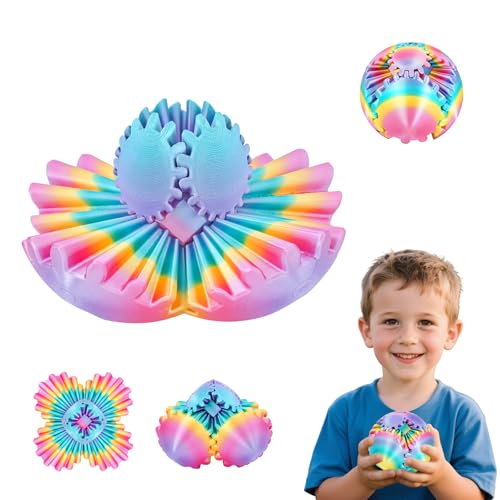 Gear Ball 3D gedrucktes Fidget Spielzeug Drehbare Zahnradkugel Stressabbau Schreibtischspielzeug Erwachsene und Kinder Geschenk für Weihnachten Wichteln (Glänzender Regenbogen, Durchmesser: 8,5 cm) von Balkwan
