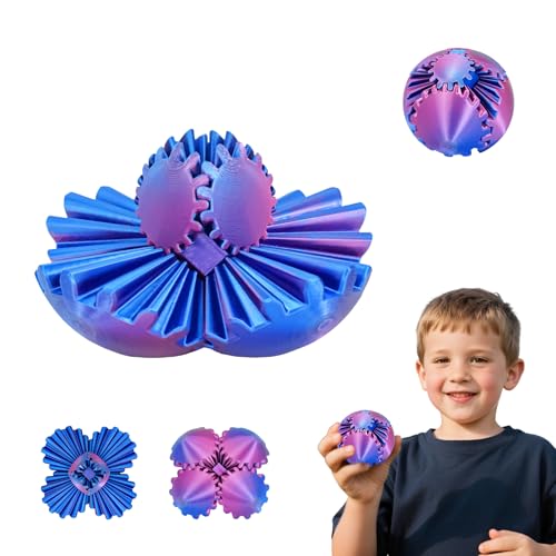 Gear Ball 3D gedrucktes Fidget Spielzeug Drehbare Zahnradkugel Stressabbau Schreibtischspielzeug Erwachsene und Kinder Geschenk für Weihnachten Wichteln (Glänzendes Lila, Durchmesser: 6,5 cm) von Balkwan