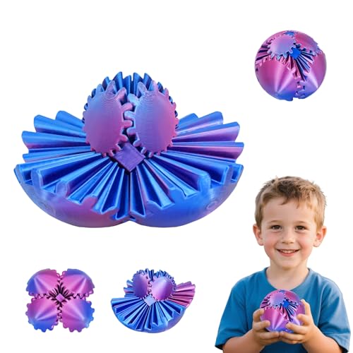 Gear Ball 3D gedrucktes Fidget Spielzeug Drehbare Zahnradkugel Stressabbau Schreibtischspielzeug Erwachsene und Kinder Geschenk für Weihnachten Wichteln (Glänzendes Lila, Durchmesser: 8,5 cm) von Balkwan