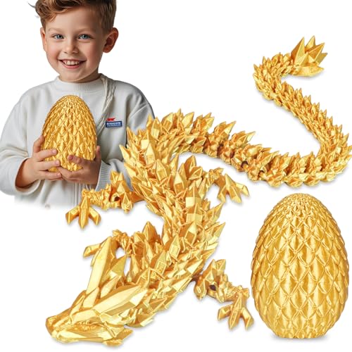 Überraschungs-Drachenei mit Drache im Inneren Geschenke für Kinder und Erwachsene 3D-gedrucktes Fidget-Spielzeug perfekt für Weihnachten Ostern Geburtstage Deko Stressabbau(Gold, Groß) von Balkwan
