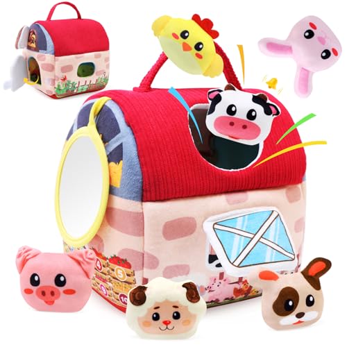 Ballery Baby Spielzeug 6 12 18 Monate, Bauernhoftiere & Bauernhof Montessori Sensorisches Spielzeug mit Scheune,Rassel,Spiegel Montessori Spielzeug Geschenk für Kleinkinder 6+ Monate von Ballery