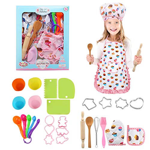 Ballery Koch-und Backset für Kinder, 30 Stücke Kochschürze Kinder mit Kochmütze Topfhandschuhe Topflappen Chef Set Kinder Schürzen Kochen für Kinder Mädchen Geschenk von Ballery