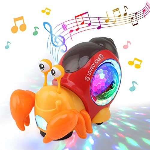 Ballery Krabbelndes Krabben Musik Spielzeug für Kinder, Automatisch vermeiden Hindernis Spielzeug Krabbelnde Krabbe Baby Spielzeug mit Musik und LED-Leuchten Geschenk für Mädchen Jungen (Rot) von Ballery