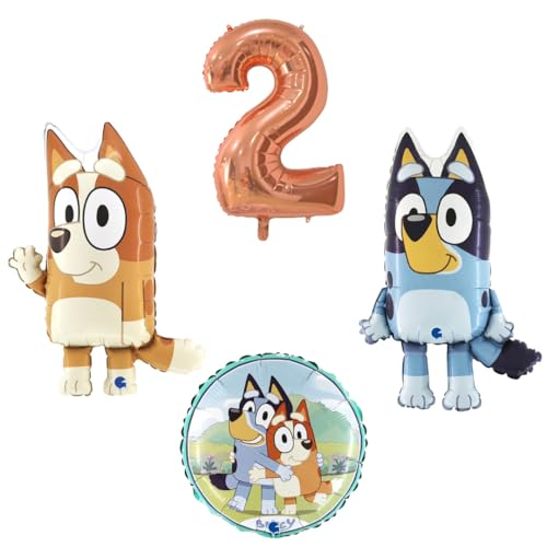 4 teiliges Ballonset mit Bluey und Bingo einer Ballonzahl mit der Nummer 2 in Rosegold und ein runder Ballon 4 teiliges Ballonset mit Bluey und Bingo einer Ballonzahl mit der Nummer 2 in Rosegold und ein runder Ballon von Ballonim