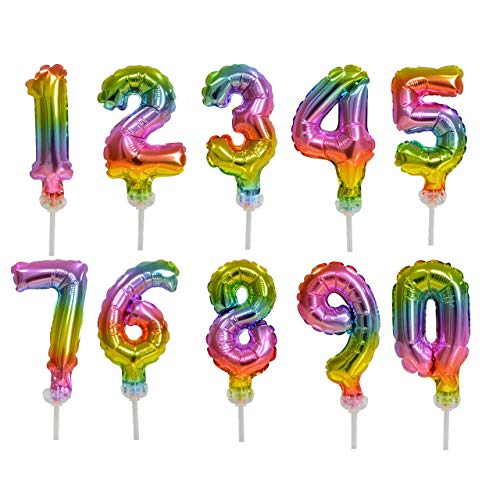 Ballonim® Kuchentopper 13 cm in Regenbogenfarben 0-9 Luftballons Folienballon Party DekorationGeburtstag (Kuchentopper bunt 0) von Ballonim