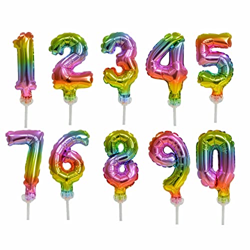 Ballonim® Kuchentopper 13 cm in Regenbogenfarben 0-9 Luftballons Folienballon Party DekorationGeburtstag (Kuchentopper bunt 8) von Ballonim