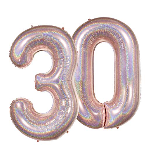 Ballonim Luftballon Zahl 30 in Glitzer Holografik - XXL Riesenzahl 86cm - Dekoration zum Geburtstag - Folienballon Happy Birthday Deko (Zahl 30 rosegold) von Ballonim