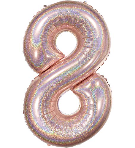 Ballonim Luftballon Zahl in rosegold Glitzer Holografik - XXL Riesenzahl 86cm - Dekoration zum Geburtstag - Folienballon Happy Birthday Deko (8) von Ballonim
