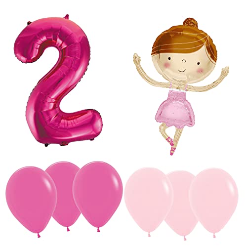Ballonset Ballerina 3 er Set Ballerina Folienballon, Zahl 2 in pink, 6 Latexballons (Rosa, Pink) von Ballonim