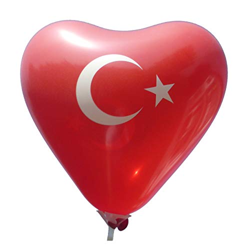 10 Türkei Flaggenballon Ø 32cm (12inch) Herzform in rot von Ballonpoint