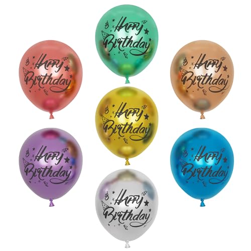 Happy Birthday Luftballons,20Pcs 12 Zoll Bunt Metallische Geburtstag Luftballons, Glänzende Chromballons verdickte Latexballons mit Happy Birthday Überschrift(bunt) von Balloon Dance
