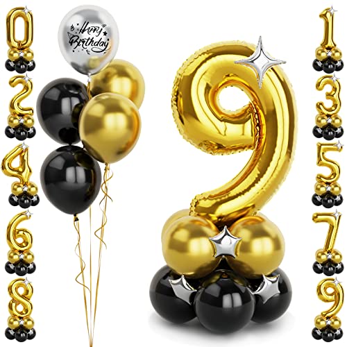 Gold Luftballon Zahlen 9 Folienballon, 40 Zoll -100cm große 9 Jahre Helium Ballons Schwarz gold Geburtstag Luftballon für Jungen 9. Geburtstags party Deko(Nummer 9) von Balloon Dance