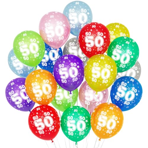 50 Kunterbunte Luftballons, 20 Stück Luftballons 50. Geburtstag, 30cm Luftballon Deko 50. Geburtstag Frauen Männer Jubiläum 50 Jahre Ballon Mehrfarbige Zahl 50 von Balloon Dance