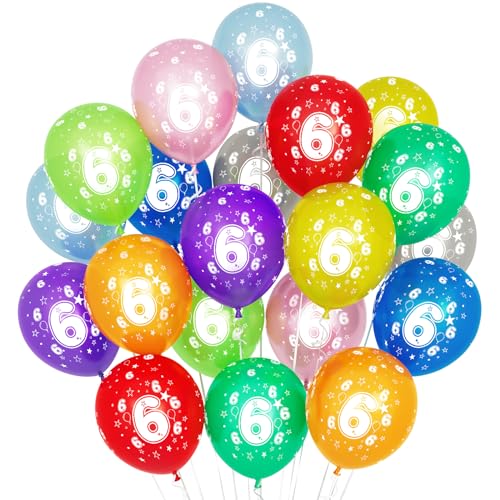 6 Kunterbunte Luftballons, 20 Stück Luftballons 6. Geburtstag, 30cm Luftballon Deko 6. Geburtstag Mädchen Junge Jubiläum 6 Jahre Ballon Mehrfarbige Zahl 6 von Balloon Dance
