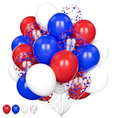 Blau Rot Weiß Luftballons Set, 20Pcs 12 Zoll Dunkelblau Weiß Rot Konfetti Helium Latex Ballons Pack für Geburtstag Hochzeit Kinder Baby Shower Party Deko von Balloon Dance