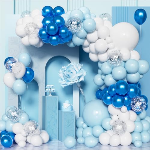 Blau Weiß Luftballon Bogen Kit, 100 Pcs Blau Weiß Ballon Girlanden Kit mit Konfetti Luftballons und Metallisch Blau Luftballons für Geburtstag Baby Shower Hochzeit Verlobung Jahrestag Party Dekor von Balloon Dance