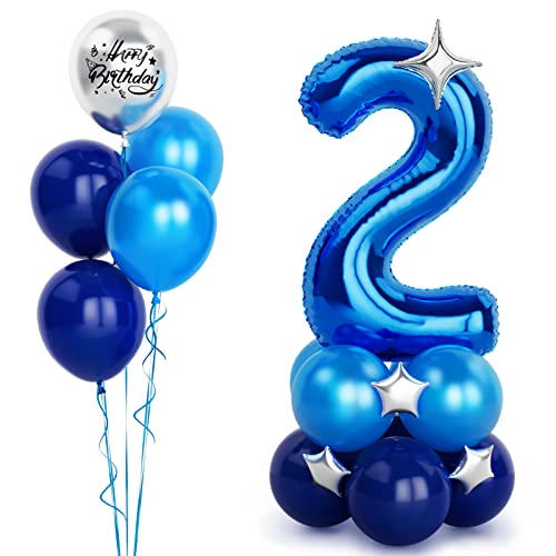 Blaue Luftballon Zahlen 2 Folienballon, 40 Zoll -100cm große 2 Jahre Helium Ballons Blaue Geburtstag Luftballon für Jungen Kinder 2. Geburtstags party Deko(Nummer 2) von Balloon Dance