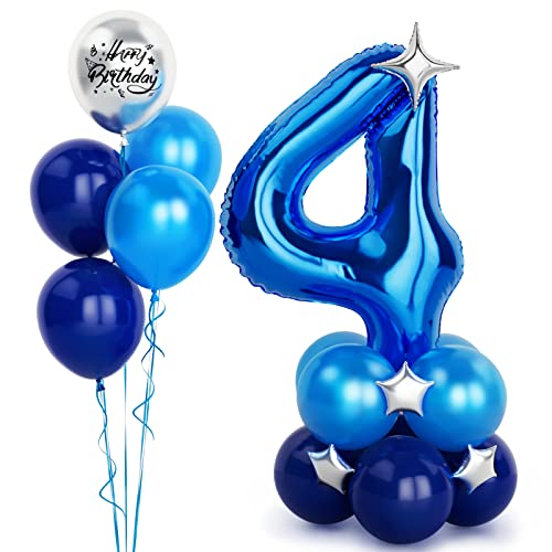 Blaue Luftballon Zahlen 4 Folienballon, 40 Zoll -100cm große 4 Jahre Helium Ballons Blaue Geburtstag Luftballon für Jungen Kinder 4. Geburtstags party Deko(Nummer 4) von Balloon Dance