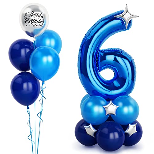 Blaue Luftballon Zahlen 6 Folienballon, 40 Zoll -100cm große 6 Jahre Helium Ballons Blaue Geburtstag Luftballon für Jungen Kinder 6. Geburtstags party Deko(Nummer 6) von Balloon Dance