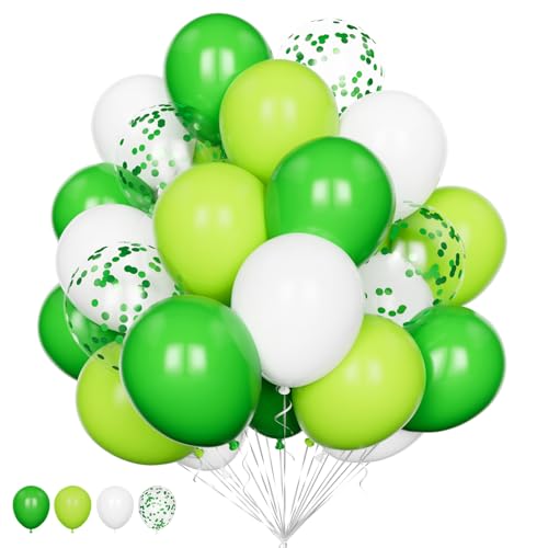 Grüne Luftballons Set, 20Pcs Grün und Weiß Ballon, 12 Zoll Hellgrüne Konfetti Ballons und Weiße Helium Ballons Pack für Dschungel Dinosaurier Geburtstag Hochzeit Jahrestag Baby Shower Party Deko von Balloon Dance