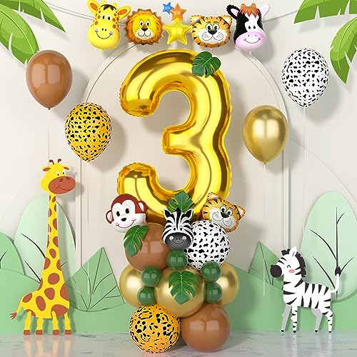 Balloon Dance Jungle 3rd Birthday Decorations Boys,40 Inch gold number 3 Balloons with Animal Foil Balloons and Jungle Safari Balloons for baby Boys Girls Birthday Party Decorations Baby Shower von Balloon Dance