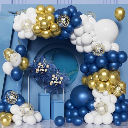Marine Blau Gold Luftballon Bogen Kit, 100 Pcs Marineblau Gold Ballon Girlanden Kit mit Konfetti Luftballons für Männer, Geburtstag Baby Shower Hochzeit Verlobung Jahrestag Party Dekorationen von Balloon Dance