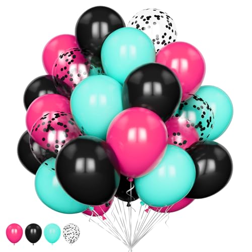 Musik Luftballons, 20Pcs Tik Party Tok Luftballons, 12 Zoll Heißes Rosa Schwarz Teal Blau Konfetti Latex Ballons für 80s 90s Disco Karaoke Geburtstag Kurz Video Party Deko Zubehör von Balloon Dance