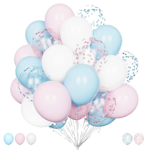 Rosa und Blaue Luftallons Set, 20Pcs 12 Zoll Baby Shower Ballons Pack Geschlecht Reveal Rosa Blau Weiß Konfetti Latex Ballons für Geburtstag Hochzeit Jahrestag Party Deko von Balloon Dance