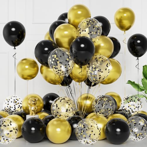 Schwarz Gold Luftballons, 50 Stück 12 Zoll Schwarz Metallic Gold Ballons Mit Gold Konfetti Ballons Für Männer Jungen Geburtstag Hochzeit Party Jahrestag Karneval Taufe Verlobung Abschluss Dekoration von Balloon Dance